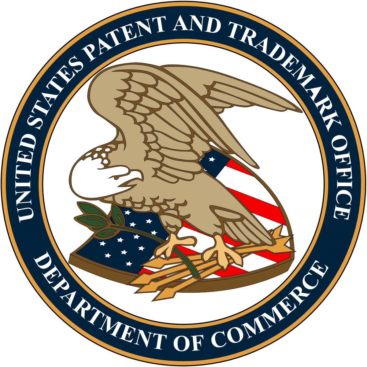 Image of the official seal of the United States Patent and Trademark Office.